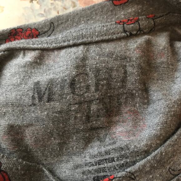 Mighty Fine Bull Skeleton & Roses Print Gray Grunge Boho Shirt - Picture 6 of 7